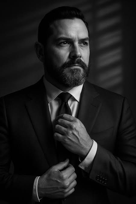 Monochrome portrait in a tailored suit