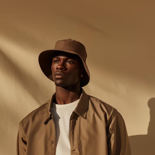 Warm toned fashion portrait with architectural shadows